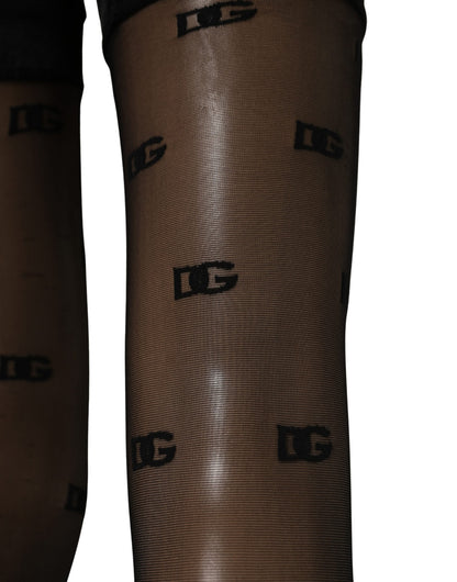 Dolce & Gabbana Black Sheer Logo Monogram Tights Stockings Socks