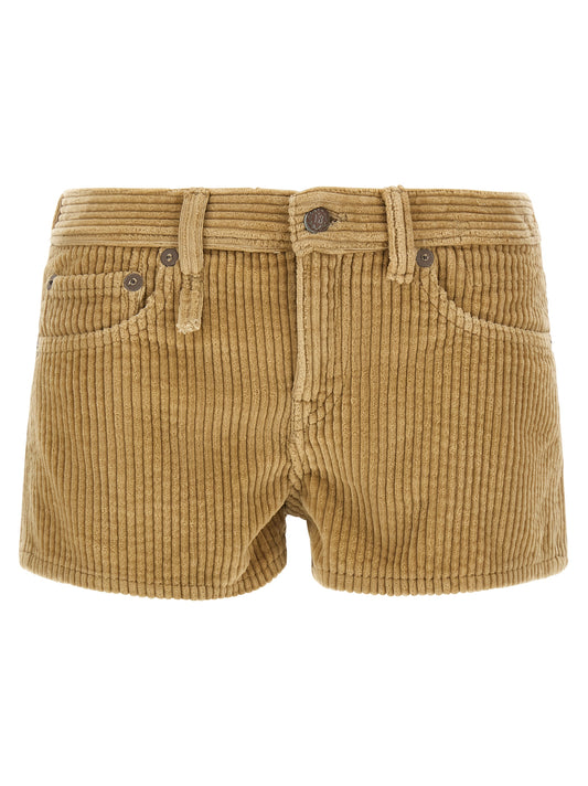 Bermuda Shorts by R13 for women in cotton corduroy beige, black, gold & khaki presents a contemporary silhouette, showcasing a contemporary with a refined short and elegant .