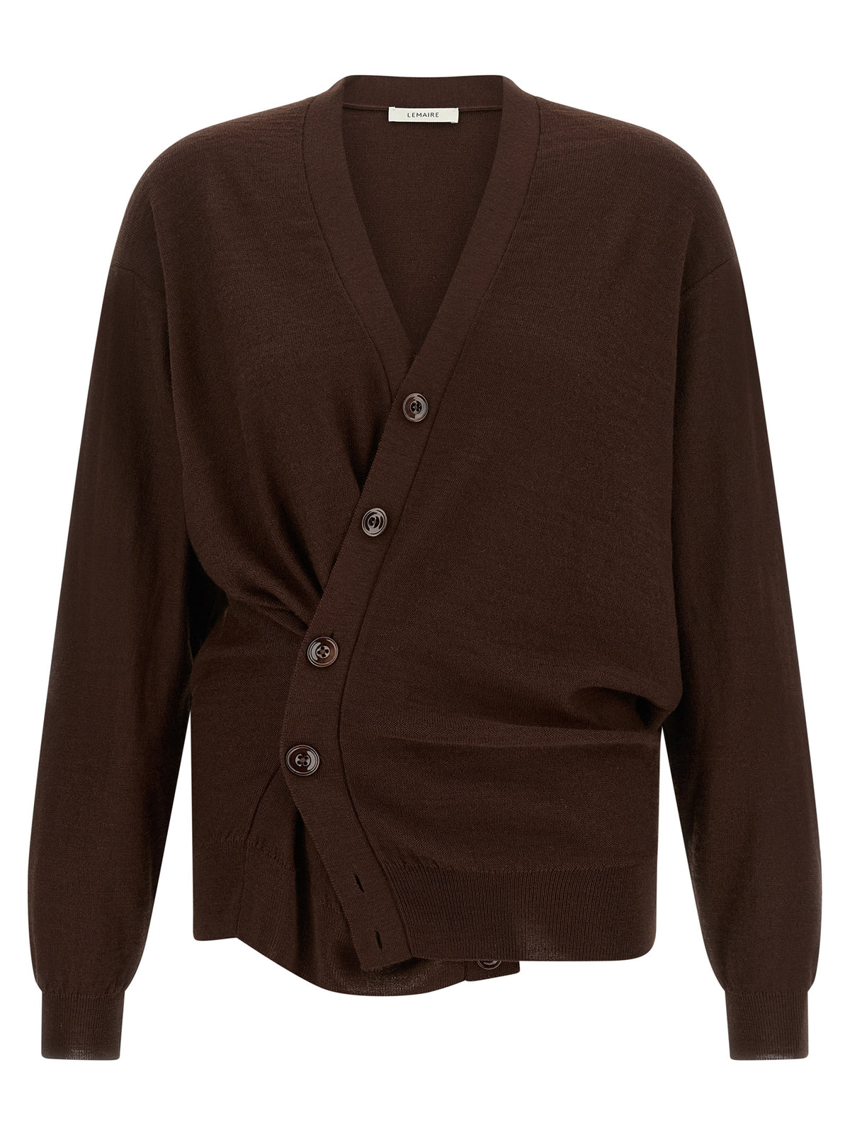 Cardigan by Lemaire for women in wool acrylic bordeaux showcases a luxurious silhouette, meticulously detailed with a sophisticated v-neck neckline and for a refined finish.