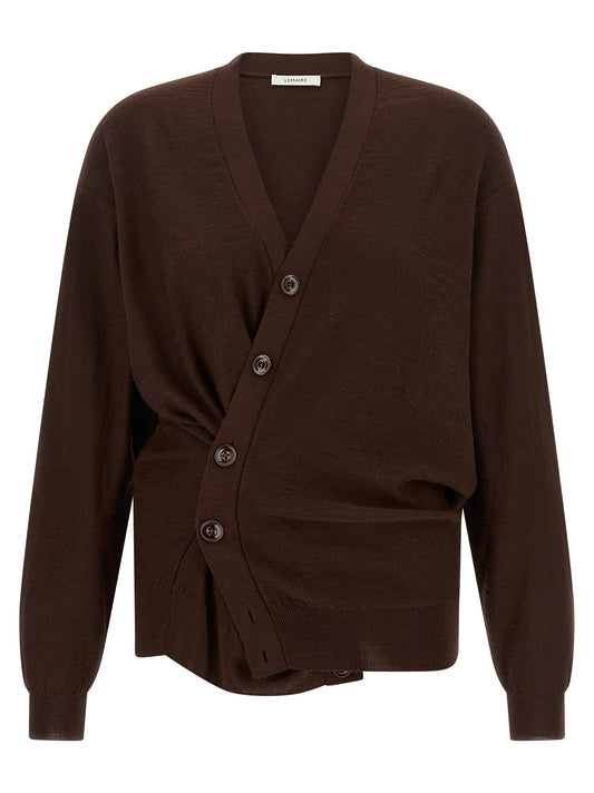 Cardigan by Lemaire for women in wool acrylic bordeaux showcases a luxurious silhouette, meticulously detailed with a sophisticated v-neck neckline and for a refined finish.