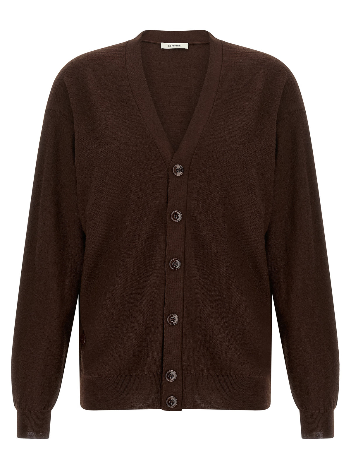 Cardigan by Lemaire for women in wool acrylic bordeaux features an impeccable silhouette, showcasing a sophisticated v-neck neckline and detail for a truly impeccable finish.