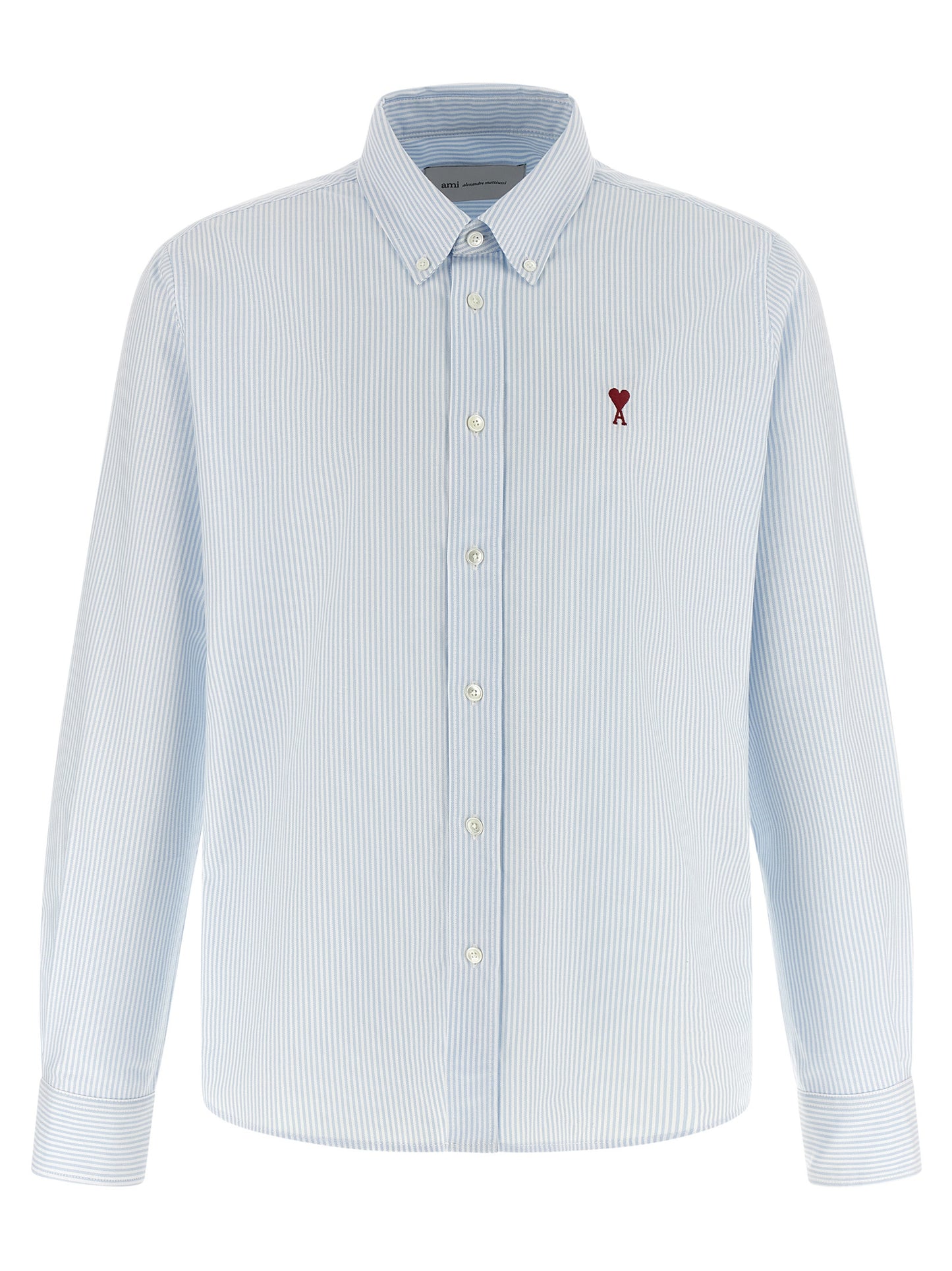 Blouse by Ami Paris for men in cotton felt light-blue & striped features an architectural silhouette with a refined and elegant for a architectural look.