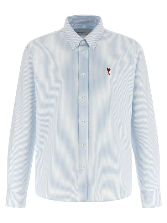 Blouse by Ami Paris for men in cotton felt light-blue & striped features an architectural silhouette with a refined and elegant for a architectural look.