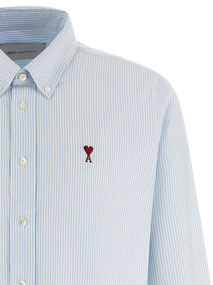 Blouse by Ami Paris for men in cotton felt light-blue & striped features an polished silhouette, showcasing a sophisticated and detail for a truly polished finish.