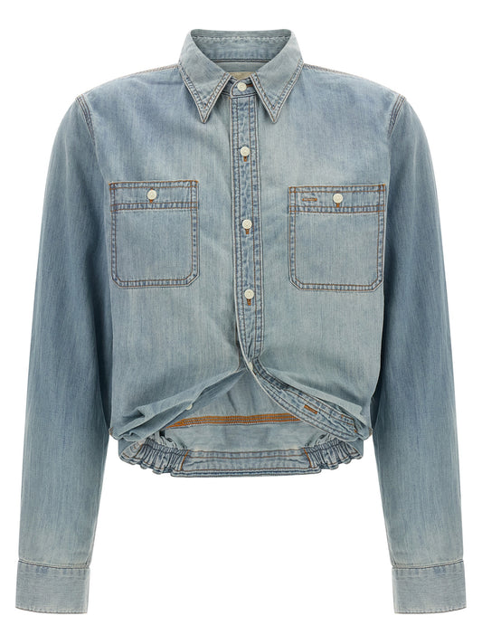 Blouse by R13 for women in denim cotton light-blue presents a discerning silhouette, showcasing a sophisticated wrap neckline and for a truly discerning finish.