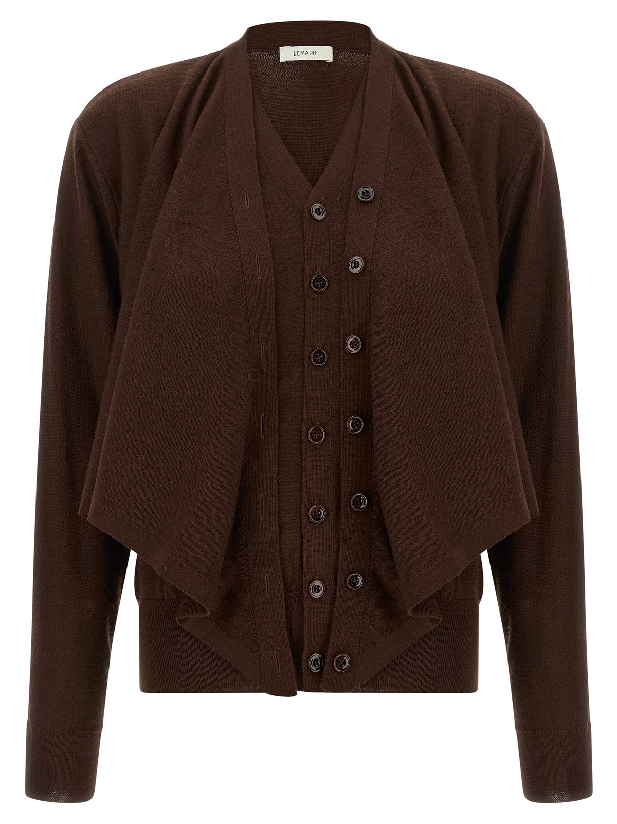 Cardigan by Lemaire for women in wool acrylic bordeaux features a dramatic silhouette, showcasing a sophisticated v-neck neckline and dramatic detail for a timeless, premium look.