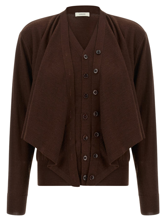 Cardigan by Lemaire for women in wool acrylic bordeaux features a dramatic silhouette, showcasing a sophisticated v-neck neckline and dramatic detail for a timeless, premium look.