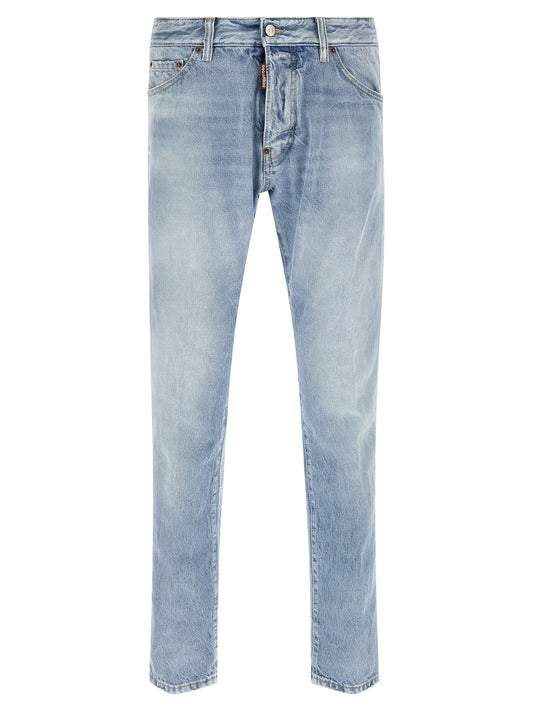 Jeans by Dsquared² for men in cotton denim light-blue features a refined silhouette with a refined , defined by a low rise and a refined long for a refined finish.
