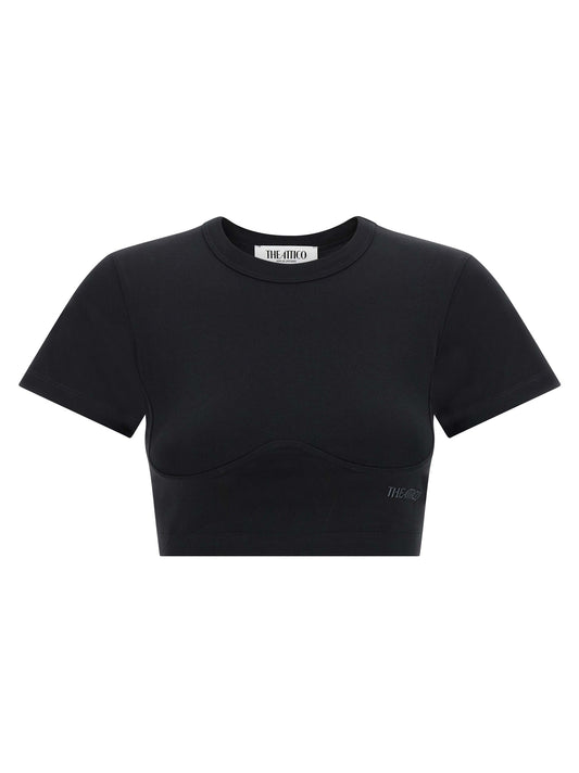 T-Shirt by The Attico for women in cotton black showcases a chic silhouette, artfully detailed with a chic crew neckline and short-sleeve for a chic finish.