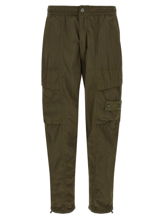 Cargo Pants by Stone Island for men in polyamide canvas bicolour, green & olive features an urban chic with a and long, creating a urban chic aesthetic for "Moon Behind the Hill".