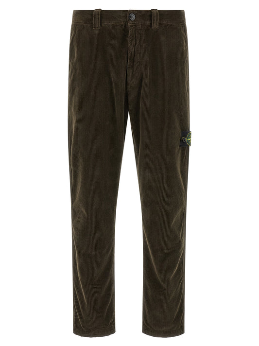 Casual Pants by Stone Island for men in organic cotton corduroy canvas charcoal & gray features an sartorial and long with a cut for a sartorial finish.