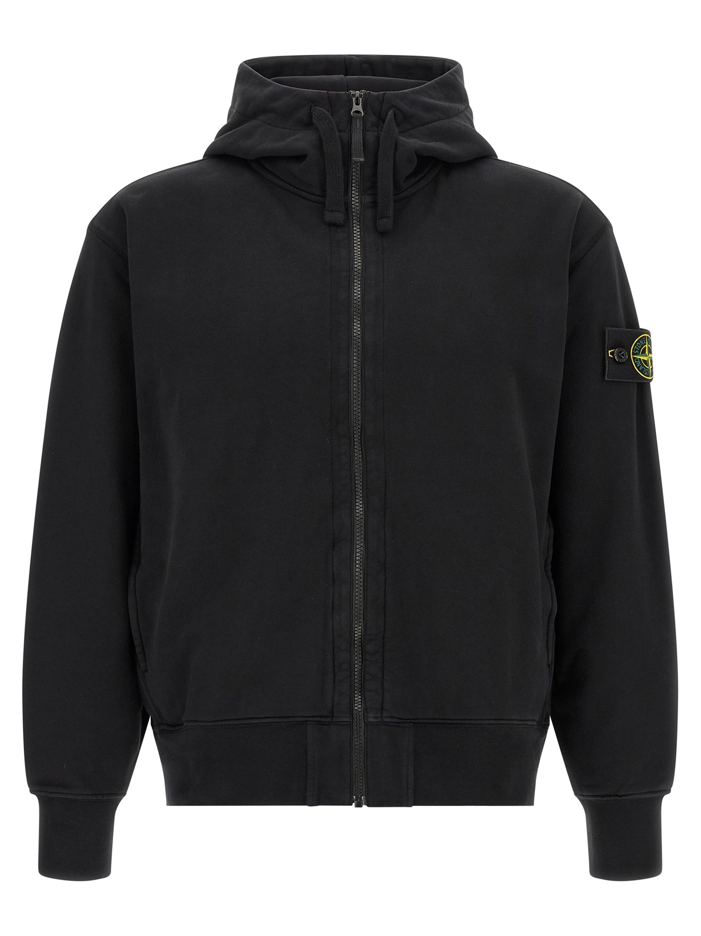Sweatshirt Hoodie by Stone Island for men in cotton black, rose & signature features an dramatic silhouette, showcasing a sophisticated hooded neckline and dramatic for a refined, modern aesthetic.