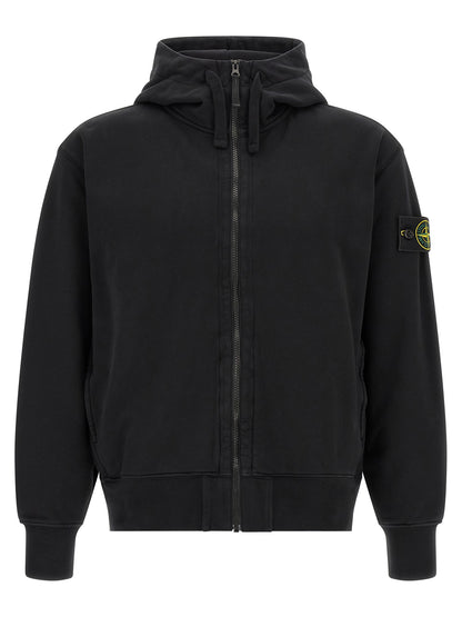 Sweatshirt Hoodie by Stone Island for men in cotton black, rose & signature features an dramatic silhouette, showcasing a sophisticated hooded neckline and dramatic for a refined, modern aesthetic.