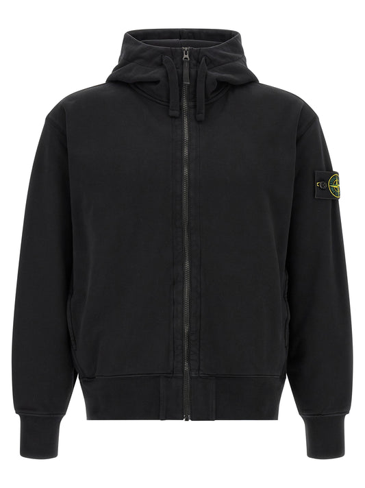 Sweatshirt Hoodie by Stone Island for men in cotton black, rose & signature features an dramatic silhouette, showcasing a sophisticated hooded neckline and dramatic for a refined, modern aesthetic.