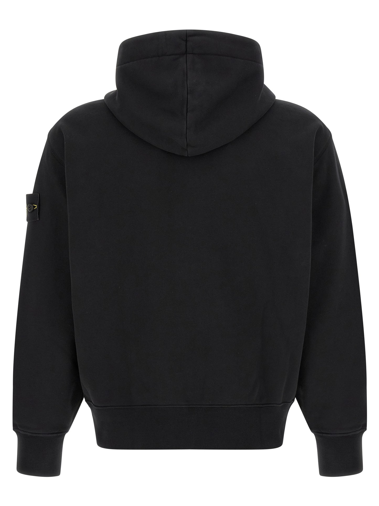 Sweatshirt Hoodie by Stone Island for men in cotton black, rose & signature features a slouchy chic silhouette, detailed with a slouchy chic and a signature hooded neckline for an elevated aesthetic.