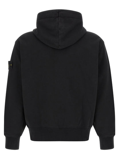 Sweatshirt Hoodie by Stone Island for men in cotton black, rose & signature features a slouchy chic silhouette, detailed with a slouchy chic and a signature hooded neckline for an elevated aesthetic.