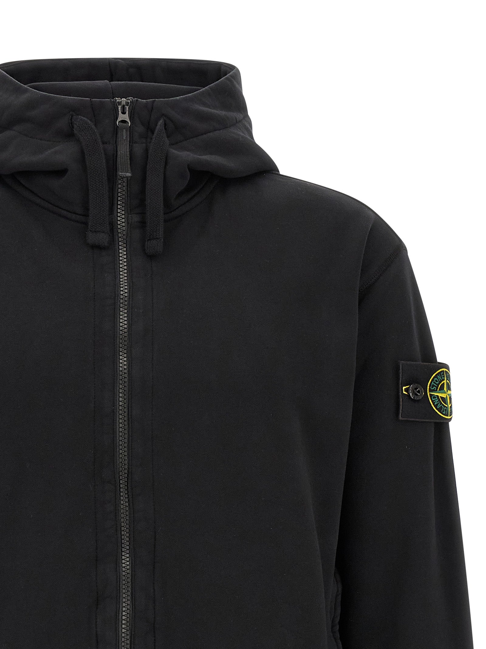 Sweatshirt Hoodie by Stone Island for men in cotton black, rose & signature features an avant-garde silhouette, showcasing a sophisticated hooded neckline and detail for a truly avant-garde finish.
