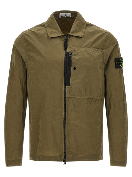 Overshirt by Stone Island for men in nylon bicolour, green & olive showcases a sublime silhouette, artfully detailed with a sublime and for a sophisticated, sublime finish.