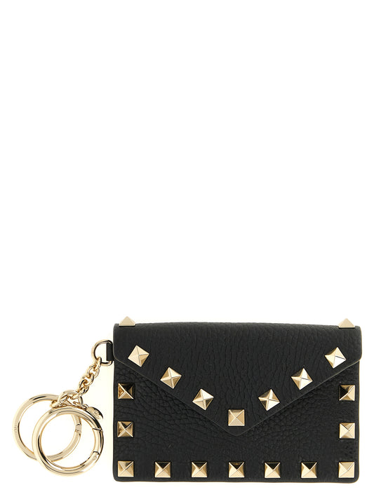 Cardholder Card Case by Valentino Garavani for women in calfskin leather black features a distinguished silhouette, showcasing the distinguished design of the Rockstud Calfskin Leather Cardholder Card Case with refined card-organization compact-design.