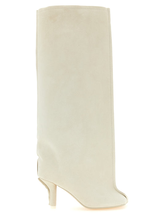 Stiletto Over-The-Knee Boots by MM6 Maison Margiela for women in cowhide leather white & signature features an effortless chic silhouette from the Women's Cowhide Leather Stiletto Over-The-Knee Boots collection, showcasing a effortless chic stiletto and refined for an effortless chic look.