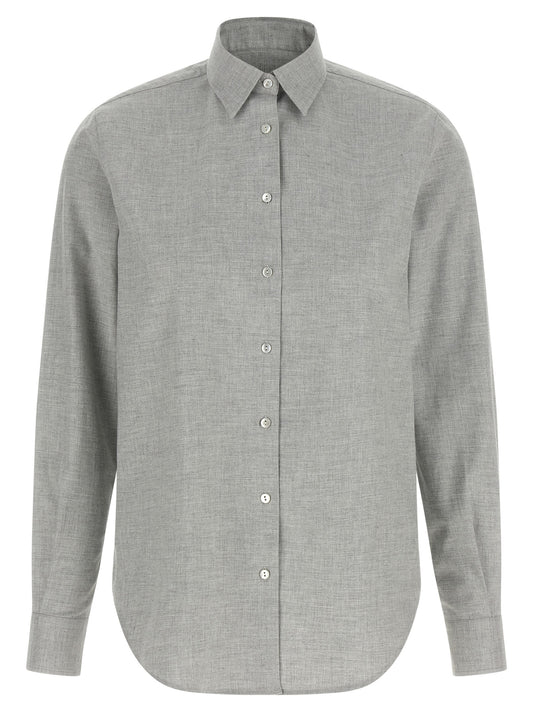 Blouse by XACUS for women in cotton flannel gray showcases a sublime silhouette, artfully detailed with a sublime and for a sophisticated, sublime finish.