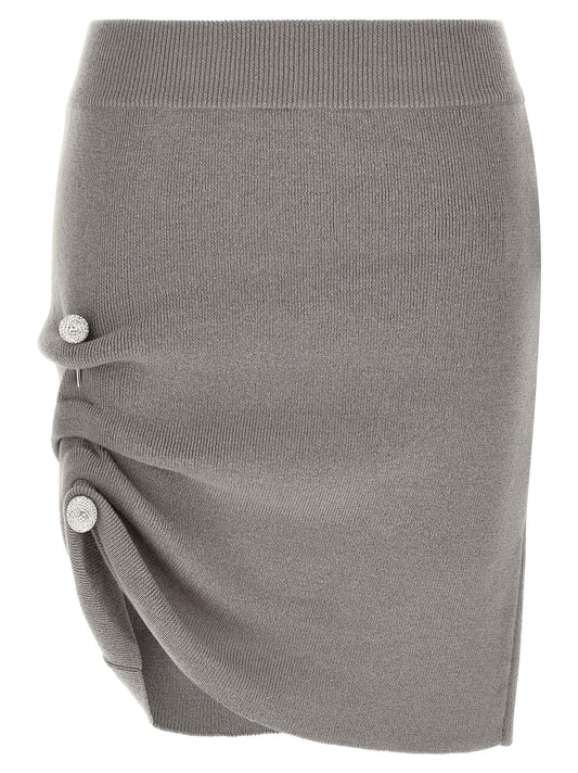 Skirt by Giuseppe Di Morabito for women in virgin wool & crystal gray features a contoured silhouette from the Women's Asymmetrical Virgin Wool & Crystal Skirt collection, characterized by its contoured long for a contoured finish.