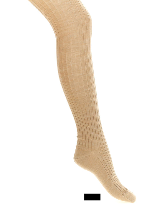 Hosiery by Jil Sander for women in polyamide wool beige showcases a discreet silhouette, expertly designed as Women's Polyamide Wool Hosiery with a discreet finish for a sophisticated look.