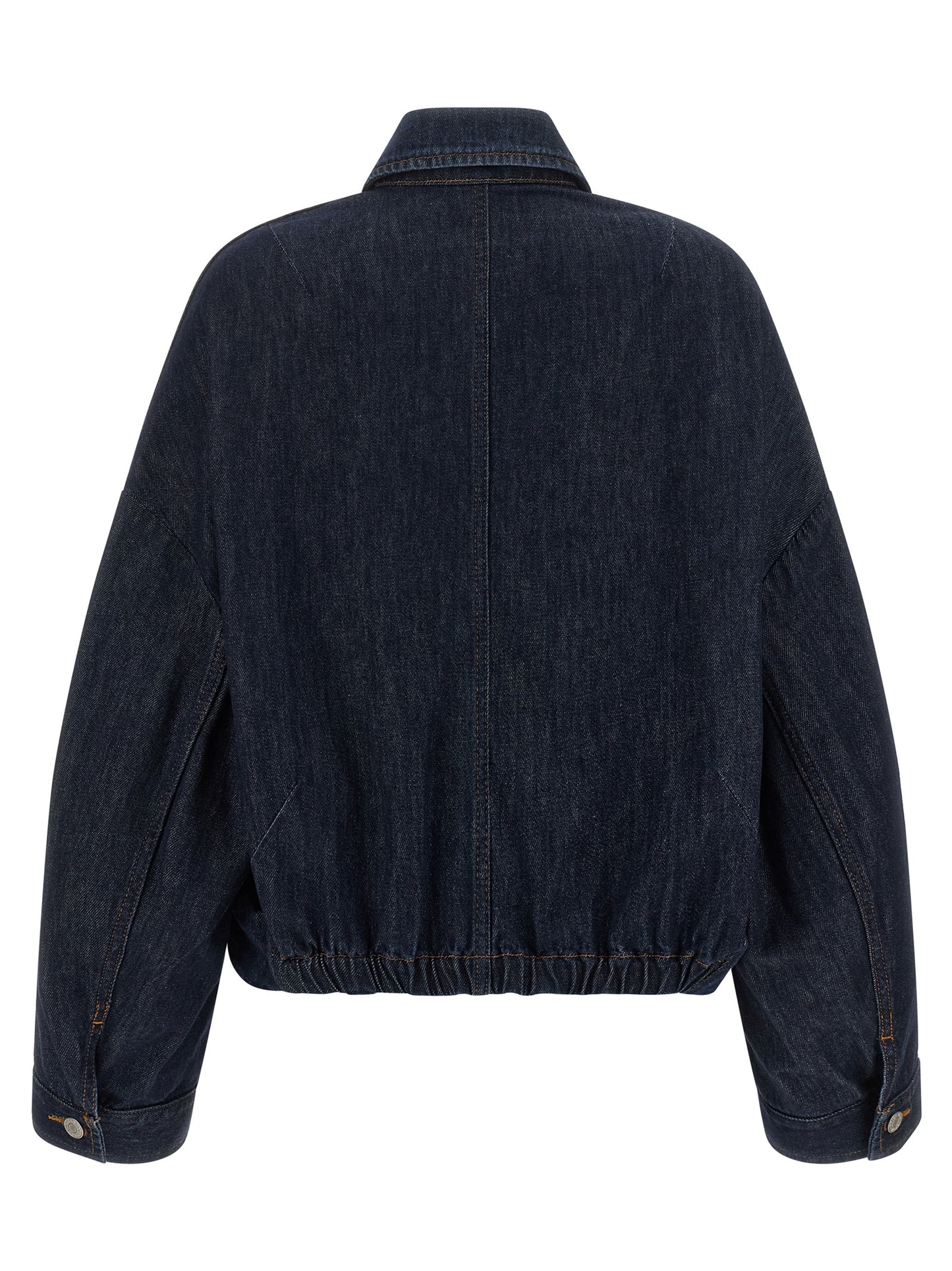 Trucker Jacket by Dries Van Noten for women in denim cotton blue, indigo & silver features a dramatic silhouette, showcasing a sophisticated and distinctive pockets for a dramatic aesthetic.