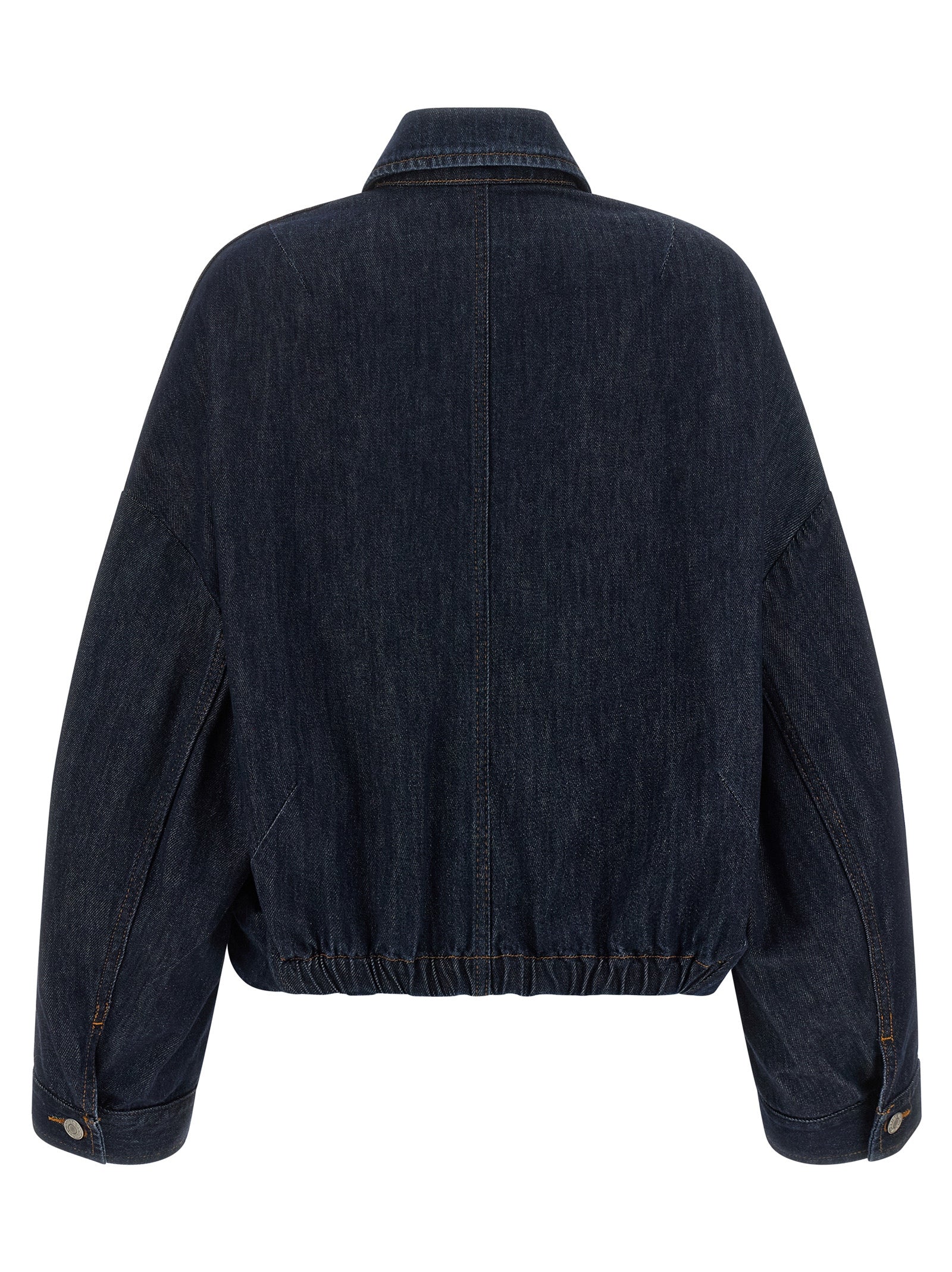Trucker Jacket by Dries Van Noten for women in denim cotton blue, indigo & silver features a dramatic silhouette, showcasing a sophisticated and distinctive pockets for a dramatic aesthetic.