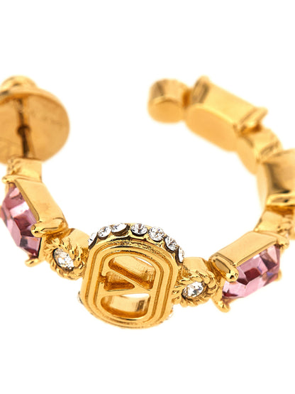 Earrings by Valentino Garavani for women in cotton gold, pearl, pink, hooped & signature features an ornate hoop teardrop from the V Logo Women's Hoop Teardrop Gold Brass & Pearls Earrings collection, showcasing a ornate finish that embodies sophisticated luxury.