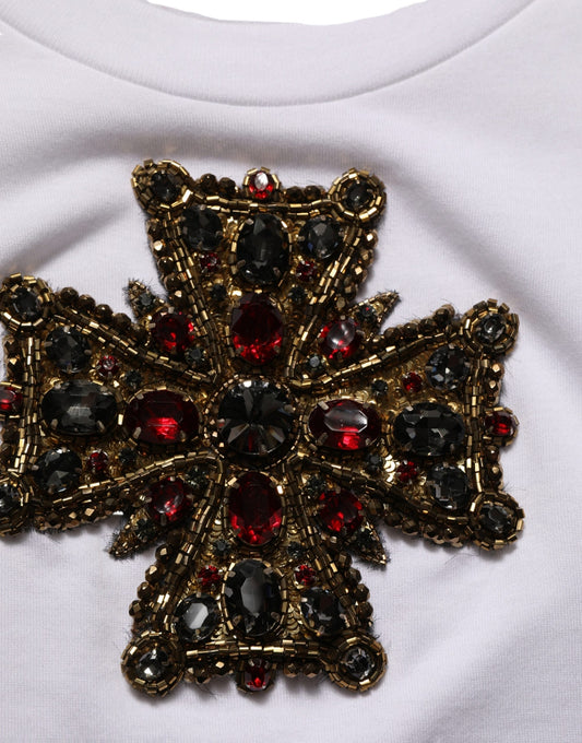 Dolce & Gabbana White Crystal Embellished Cross Top T-shirt