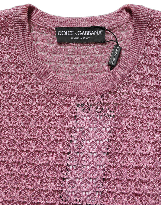 Dolce & Gabbana Pink Sheer Mesh Crew Neck Sleeveless Tank Top