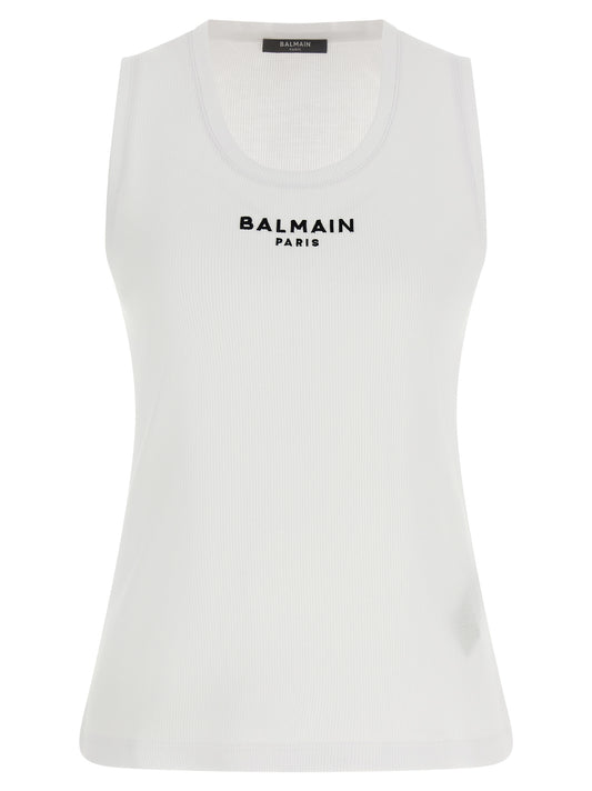 T-Shirt by Balmain for women in organic cotton white features an edgy silhouette, meticulously detailed with a sophisticated sleeveless and round neckline for a truly edgy finish.