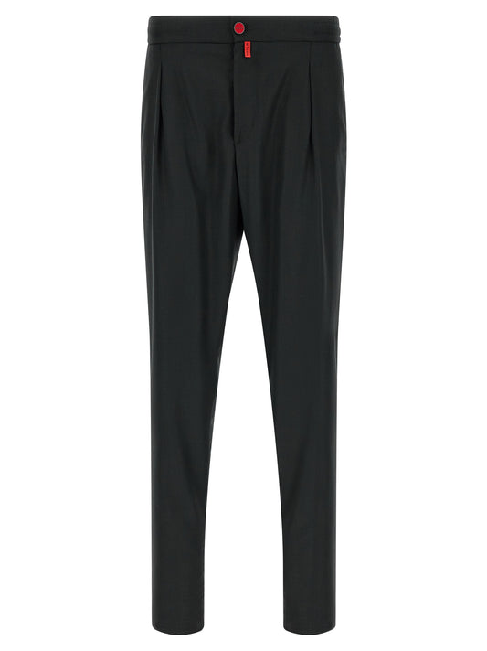 Trousers by Kiton for men in leather & wool brown, gray, red & signature presents a perennial silhouette, meticulously tailored with a relaxed-fit cut, long finish, and an elegant .