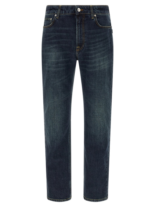 Jeans by Department 5 for men in stretch denim cotton dark-blue & white presents a tailored silhouette, showcasing a tailored straight-leg & regular-fit and long cut with a refined for a truly tailored aesthetic.
