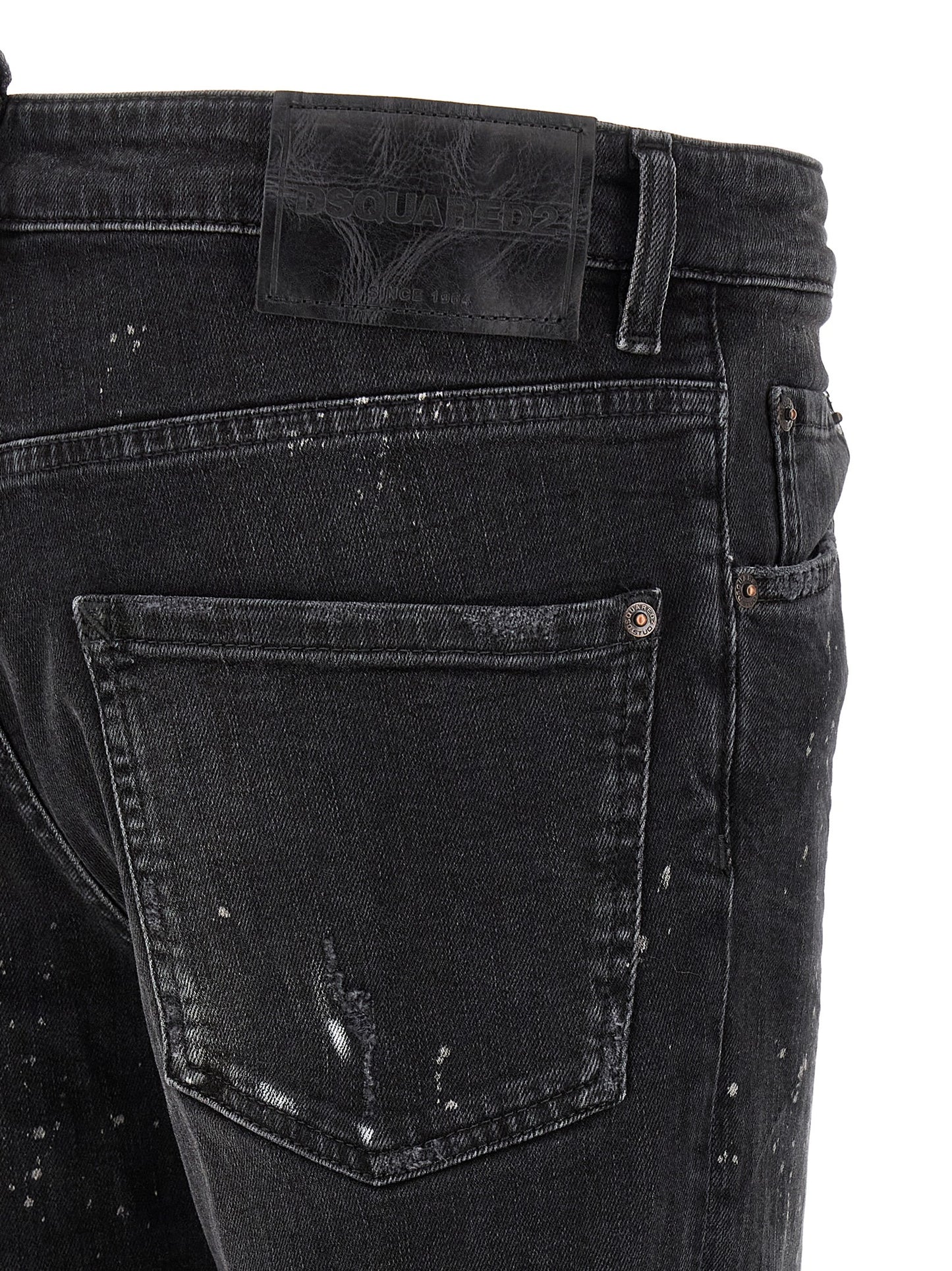 Jeans by Dsquared² for men in stretch denim cotton black & red features an refined tailoring silhouette, showcasing a premium slim with a and long cut for a refined tailoring look.