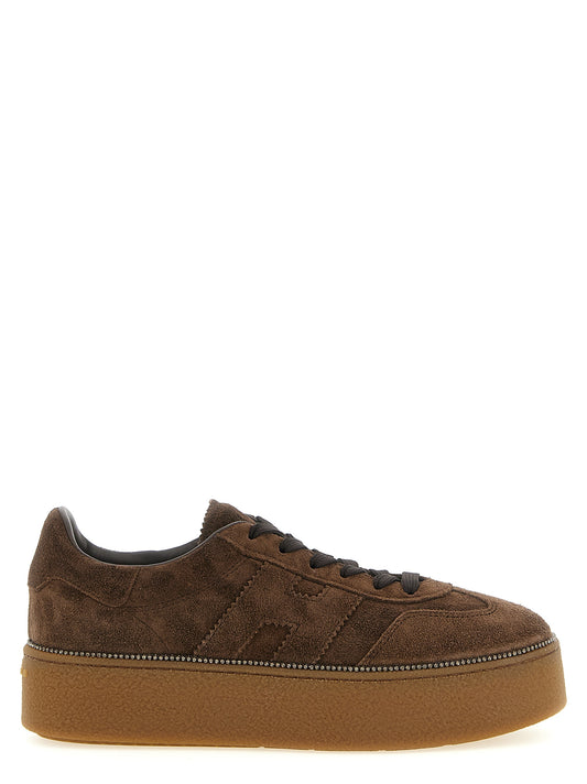 Sneakers by Hogan for women in suede calfskin leather & rhinestone brown features an fashionable silhouette, showcasing the premium Women's Fashion Suede Calfskin Leather & Rhinestone Sneakers in a fashionable fashion style that offers a fashionable finish for refined style.