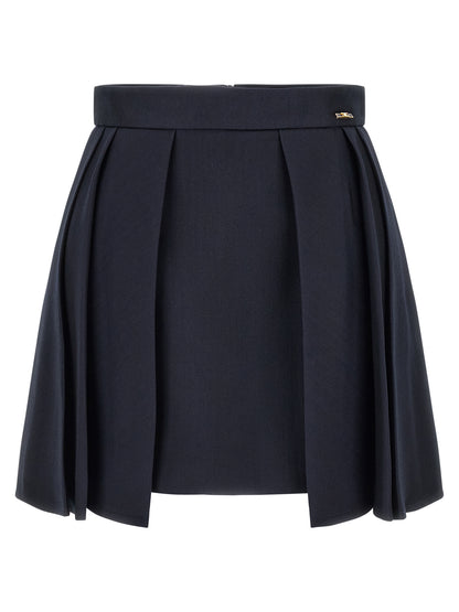 Elisabetta Franchi Blue Virgin Wool Long Skirt