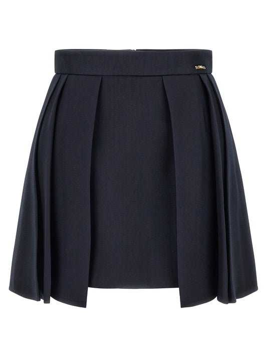 Skirt by Elisabetta Franchi for women in polyamide viscose & virgin wool blue & gold features an relaxed-yet-refined silhouette that elegantly showcases the Grace Women's High Rise Polyamide Viscose & Virgin Wool Skirt design and sophisticated mini long.