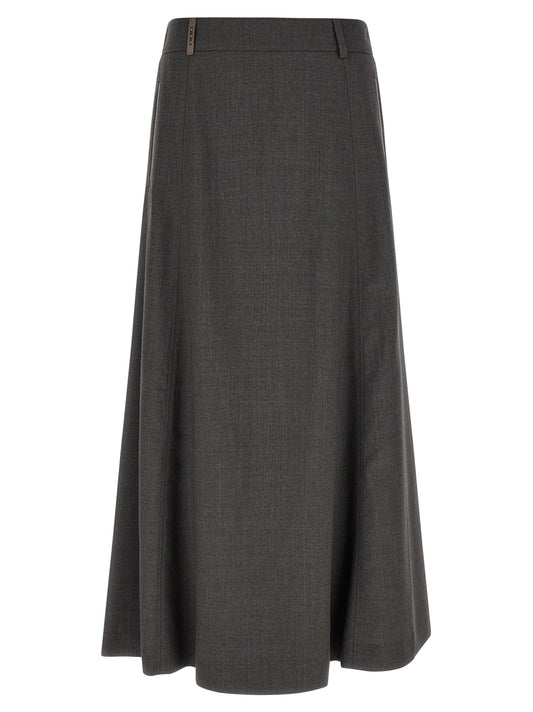 Skirt by Peserico for women in virgin wool gray showcases a sultry silhouette, elegantly defined by its midi and the sophisticated sultry design of the 9 To 5 Women's A Line Flared Virgin Wool Skirt.