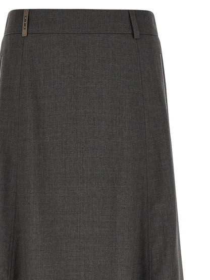 Peserico Gray Virgin Wool Midi Skirt