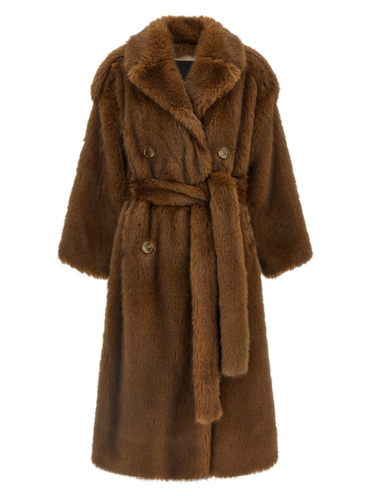 Trench Coat by B&B COUTURE for women in polyester brown presents a utilitarian silhouette, showcasing a utilitarian lapel neckline and sophisticated for a truly utilitarian look.