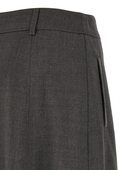 Peserico Gray Virgin Wool Midi Skirt