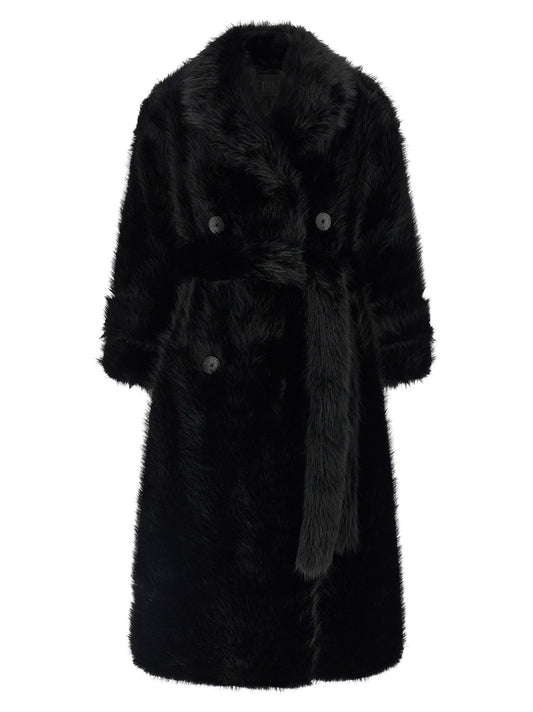 Trench Coat by B&B COUTURE for women in polyester fur and black presents a exquisite silhouette, showcasing a exquisite and functional for an elevated aesthetic.