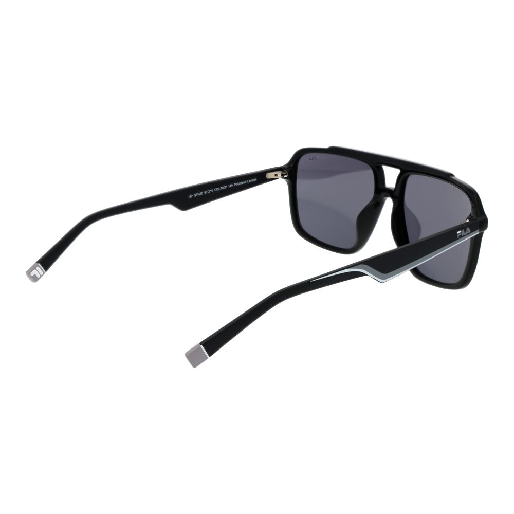 Sunglasses by Fila for unisex in plastic black showcases a ethereal silhouette, featuring black coloured frame aviator full-rim frame design with polarized category-3-dark-tint lens for a ethereal finish.