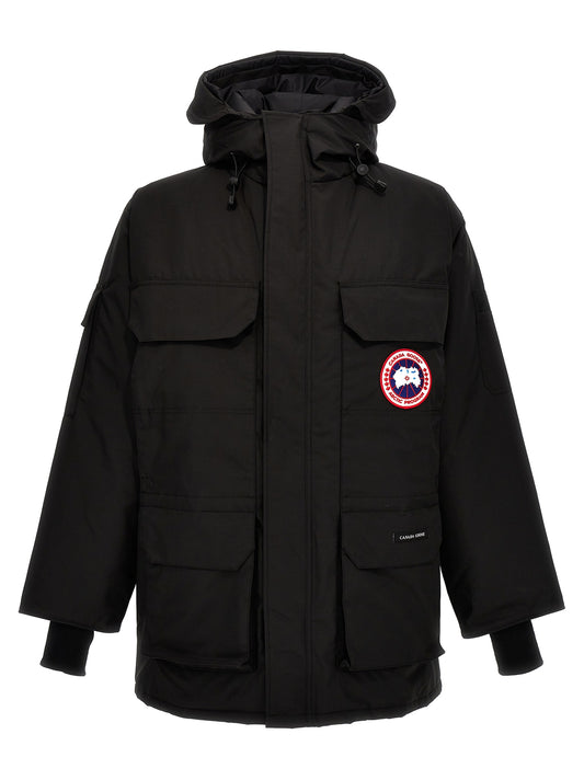 Hooded Parka by Canada Goose for men in cotton polyester black, presenting a cosy silhouette with distinctive insulated & hooded and a refined hooded neckline.