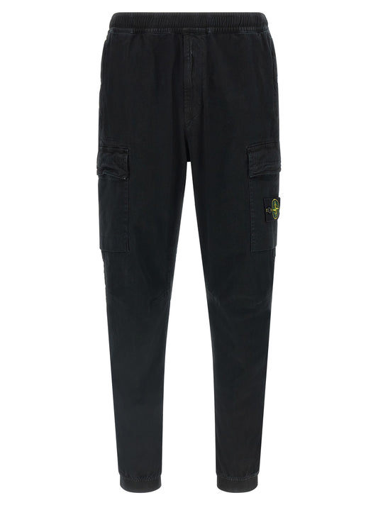 Cargo Pants by Stone Island for men in stretch cotton twill black & signature features an tailored tapered-leg with a and long, creating a tailored utilitarian silhouette.