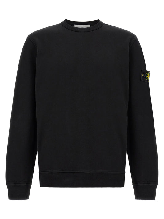 Sweatshirt by Stone Island for men in stretch cotton black presents a smart casual silhouette, featuring a smart casual crew neckline and for a sophisticated look.