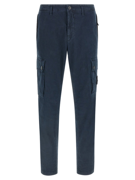 Cargo Pants by Stone Island for men in stretch cotton twill navy features an urban chic tapered-leg with a and long, creating a urban chic aesthetic for "Moon Behind the Hill".