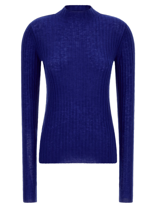 Cardigan by PINKO for women in wool blue features a nuanced silhouette with a refined mock neckline and nuanced long-sleeve detailing for a sophisticated look.